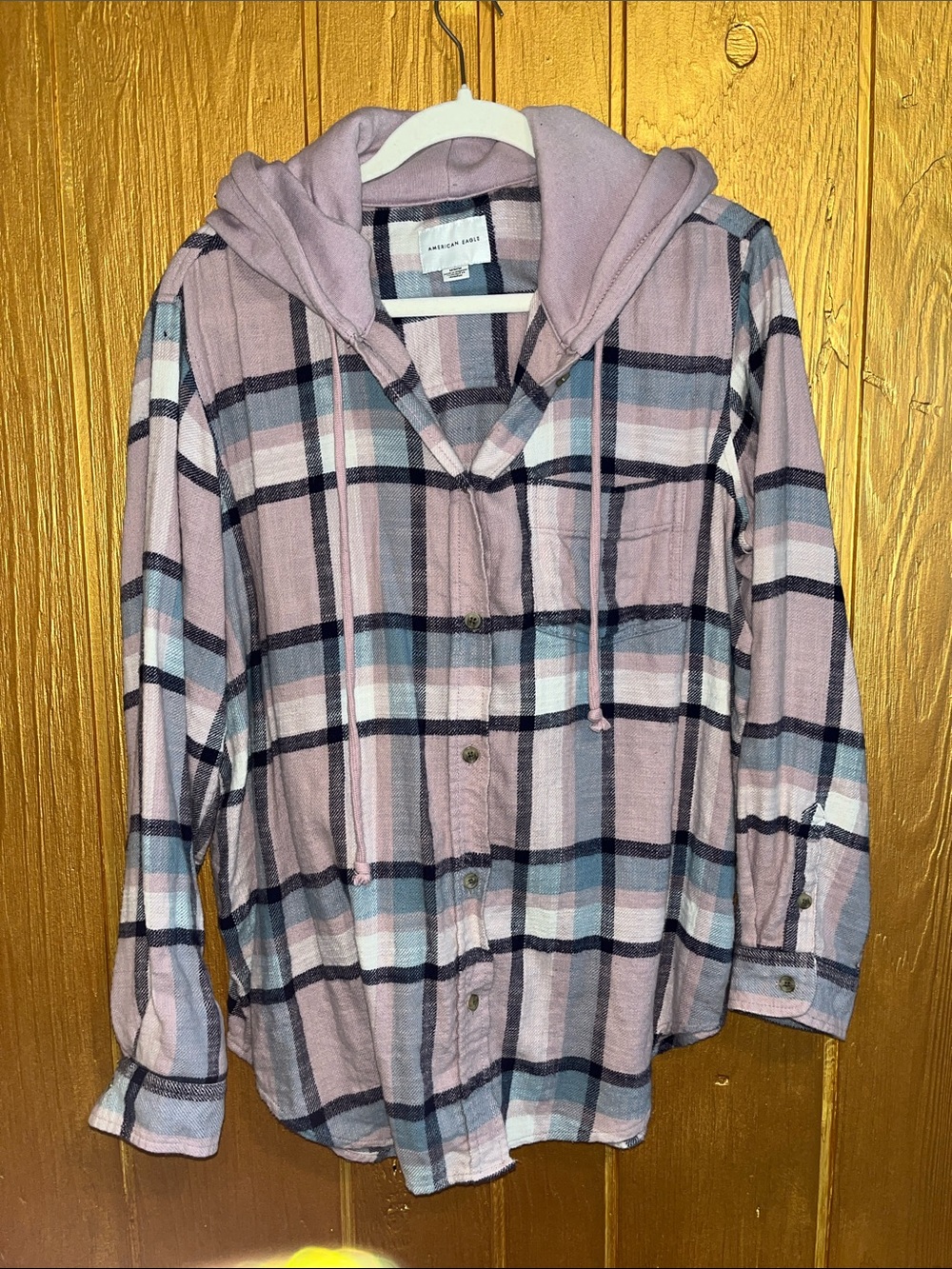 American Eagle Lavender Hooded Flannel